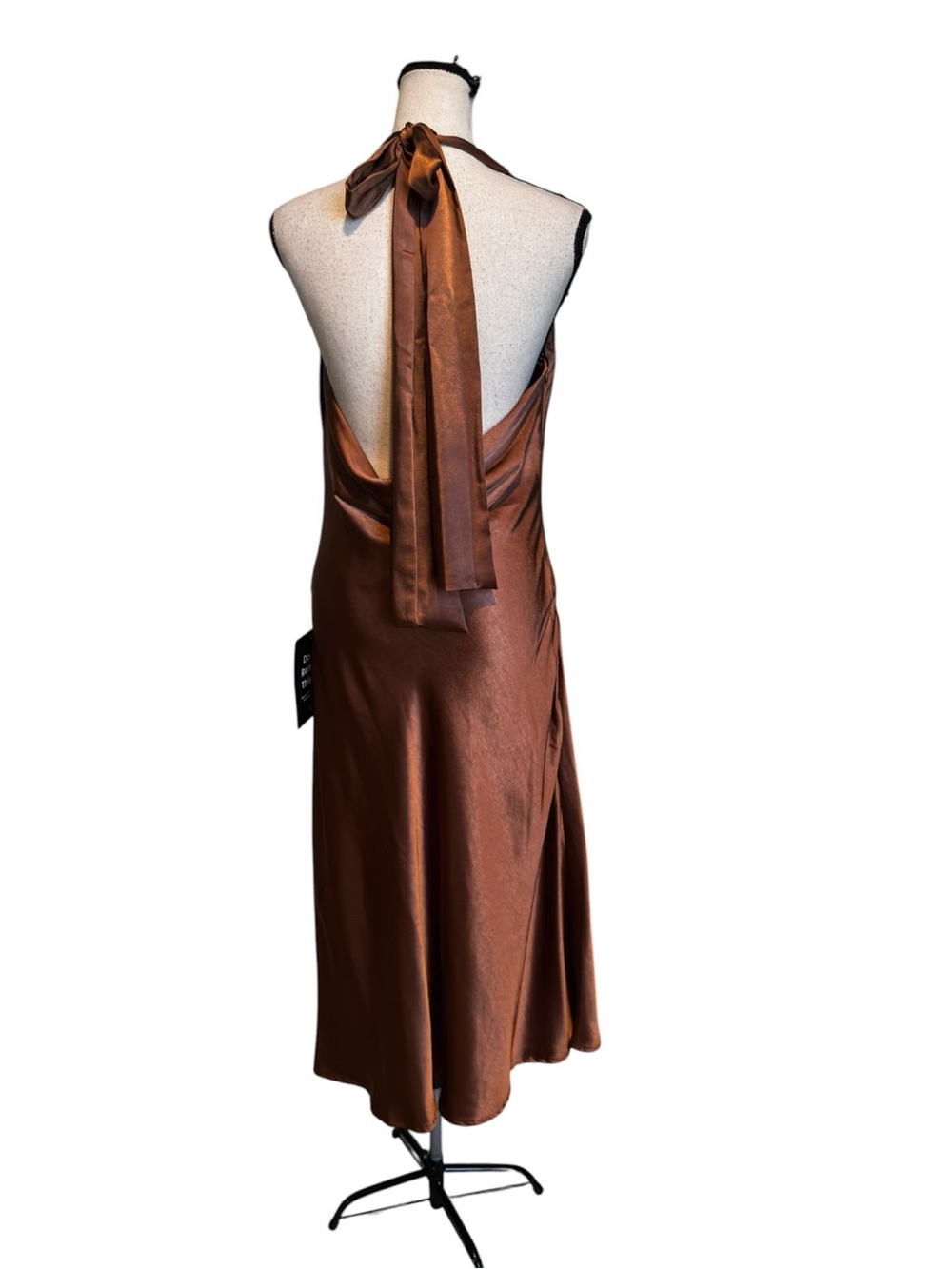 Lulus Sophisticated Impression Brown Satin Backless Cowl Midi Dress NWT –Size M - Picture 11 of 12